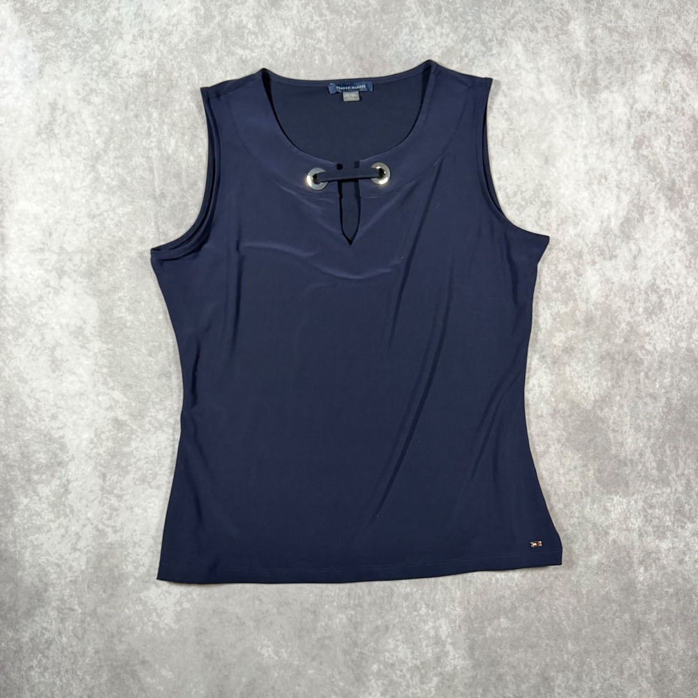 Tommy Hilfiger Navy Blue Keyhole Grommet Sleeveless Top Medium Business Chic
